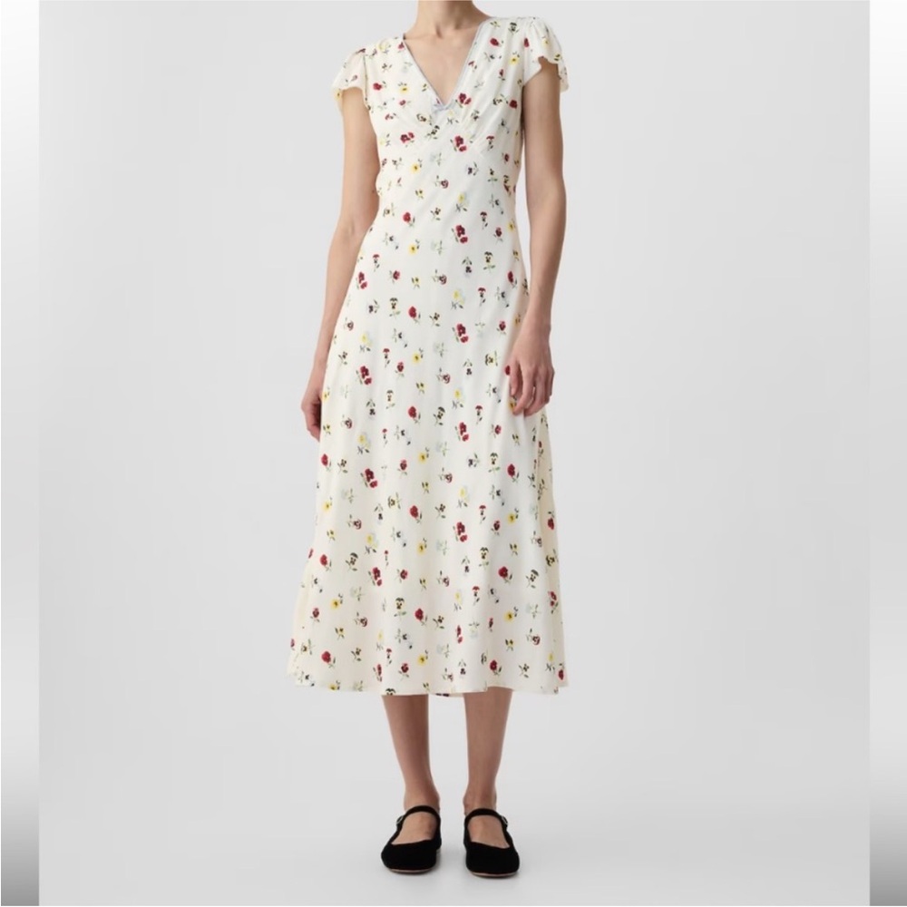 Elegant Cream Floral Midi Dress
